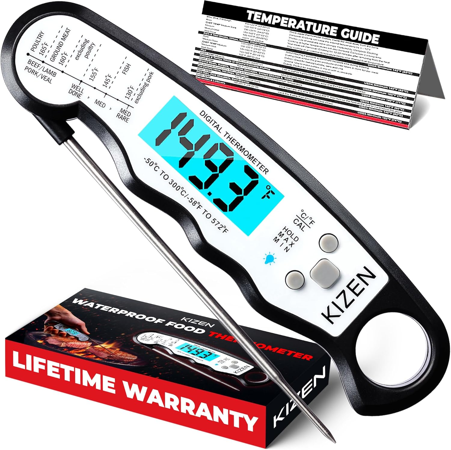 KIZEN Instant Read Meat Thermometer — Black / White