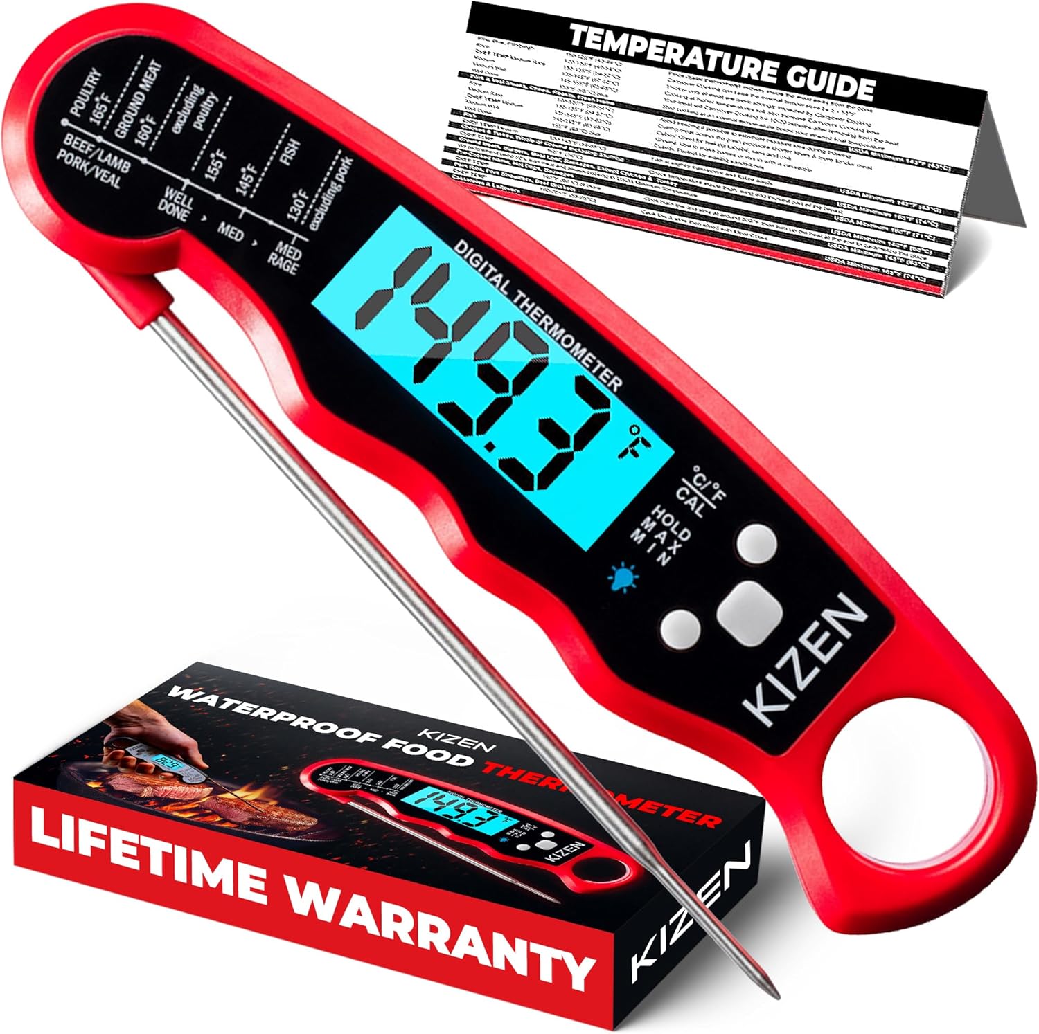 KIZEN Instant Read Meat Thermometer — Red / Black