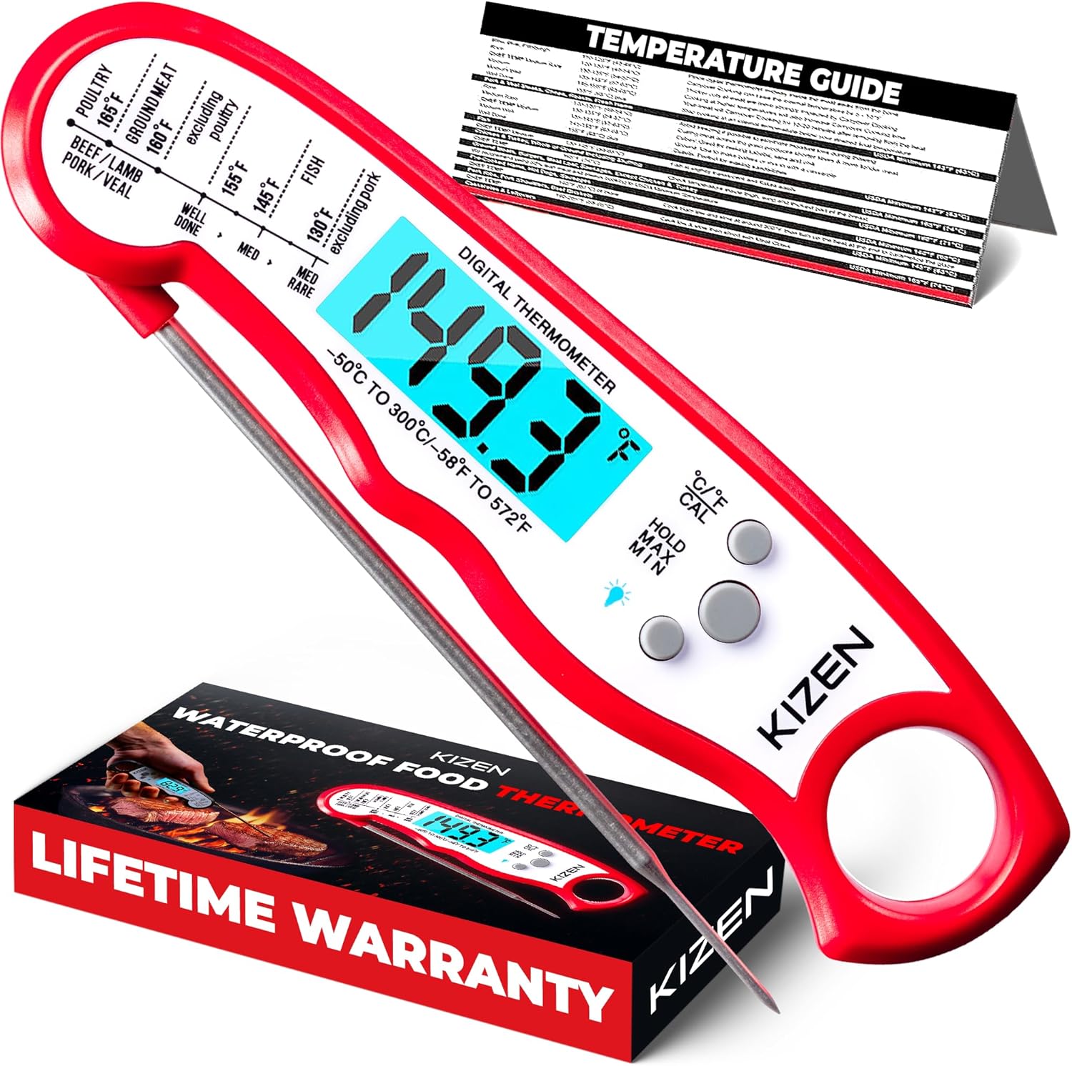 KIZEN Instant Read Meat Thermometer — Red / White